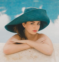Wide Brim Packable Straw Hat with 7" Brim-Teal