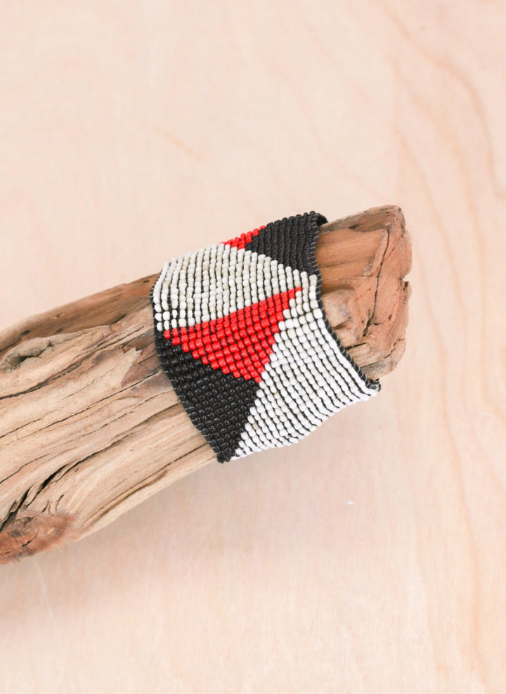 Navajo Beaded Cuff Stretch bracelet-red/black