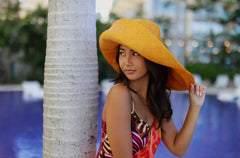 Wide Brim Packable Straw Hat with 5" Brim-Saffron