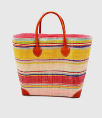 Striped Straw Basket Bag-Red/Yellow/White