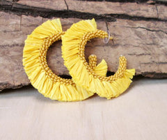 Raffia earrings-Yellow
