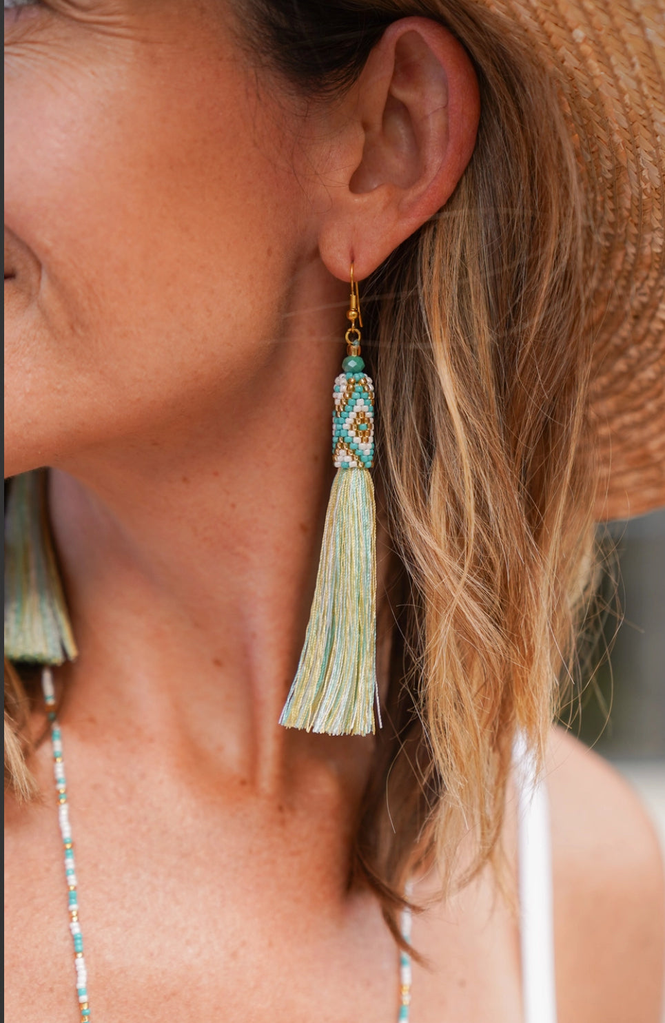 Hand made Dakota Tassel Earrings-pink and aqua