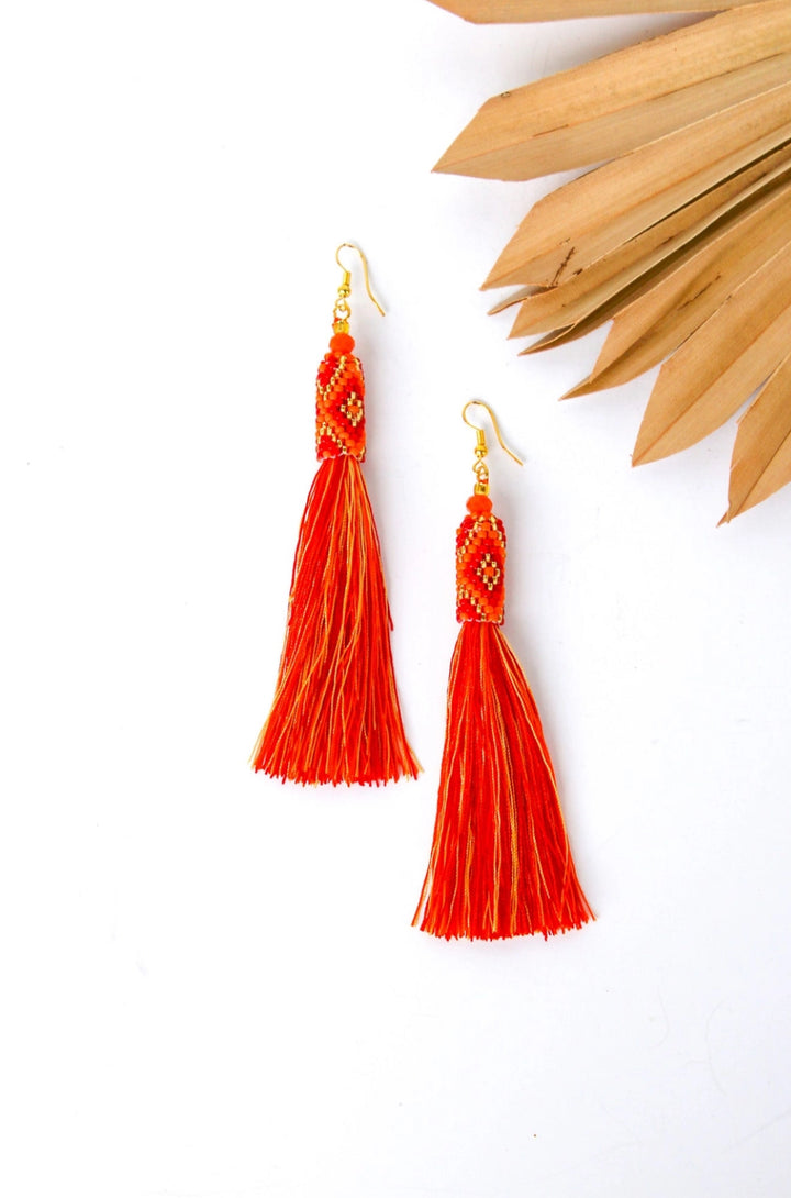 Hand made Dakota Tassel earrings-red and orange