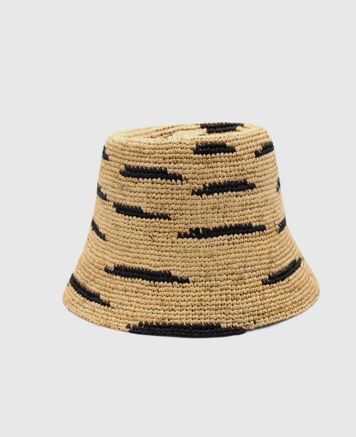 Crochet Bucket Straw Hat with 3" Brim-Natural/Black