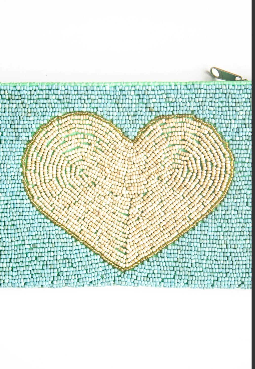 Big Love Hand beaded Heart clutch purse-Aqua/cream