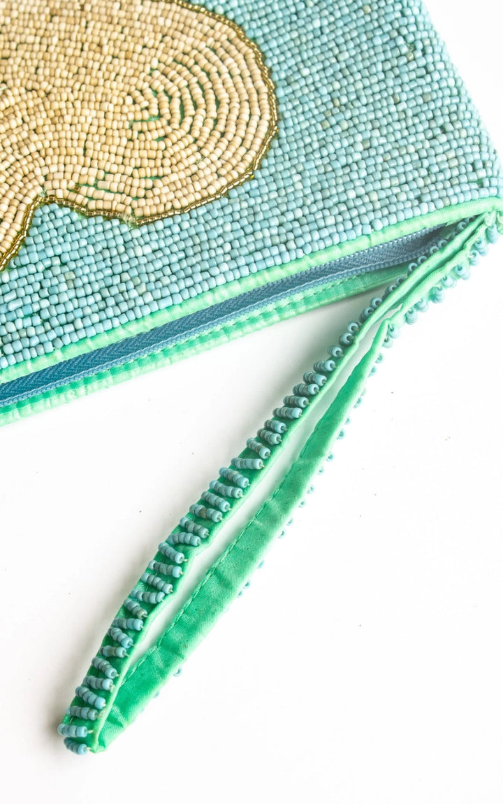 Big Love Hand beaded Heart clutch purse-Aqua/cream