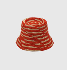 Crochet Bucket Straw Hat with 3" Brim-Red/cream