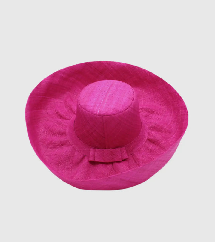 Wide Brim Solid Color Packable Straw Hat with 5" Brim-Hot Pink