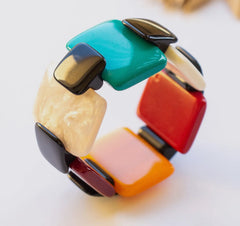 Retro Stretch Buffalo Horn and Resin Bracelet-Multi
