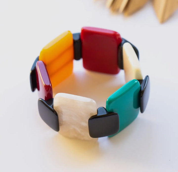 Retro Stretch Buffalo Horn and Resin Bracelet-Multi