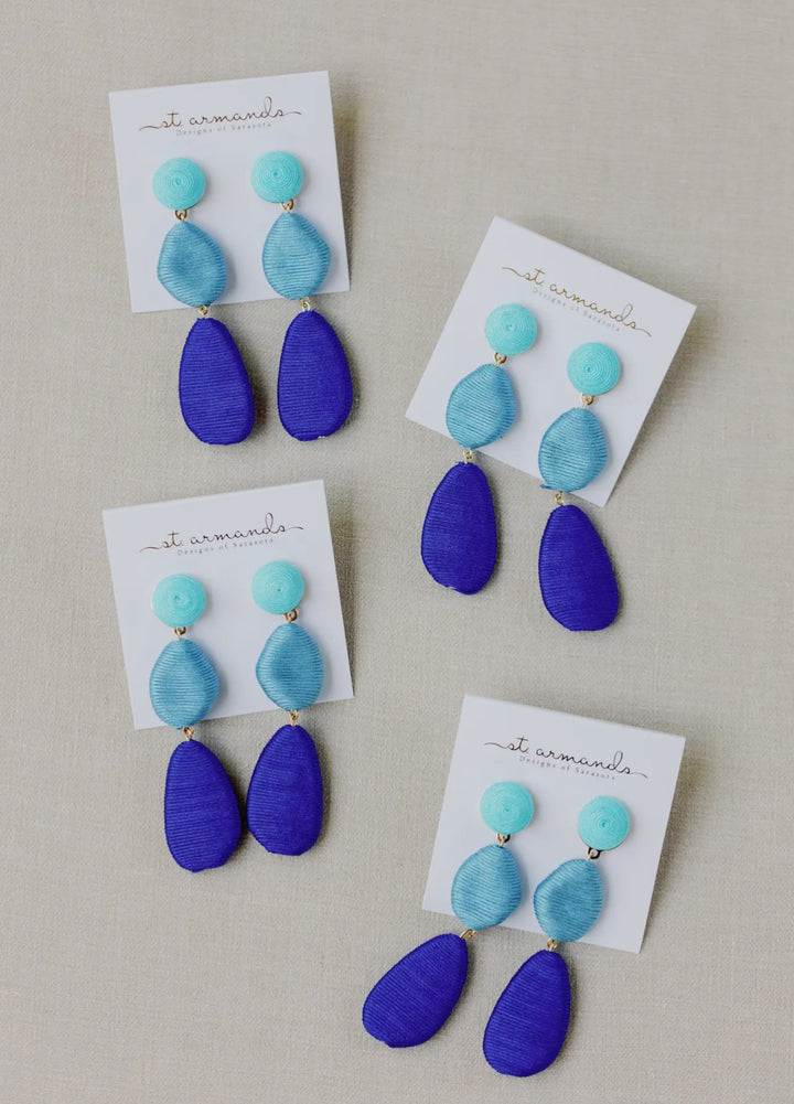 Ombre Statement Blue Drop Earrings-Blue