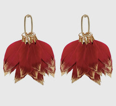 Gold Dipped Feather Earrings-Garnet