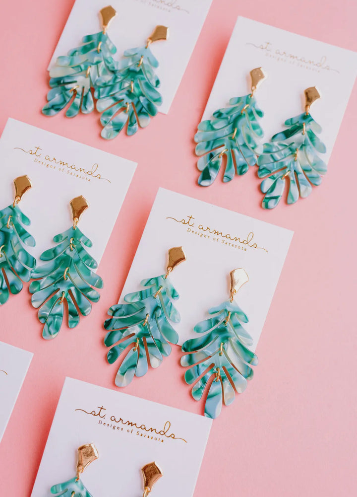 Green Petite Monstera Leaf Drop Earrings