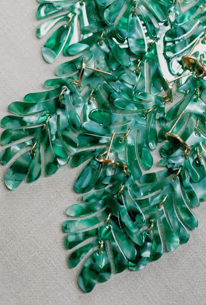 Green Petite Monstera Leaf Drop Earrings
