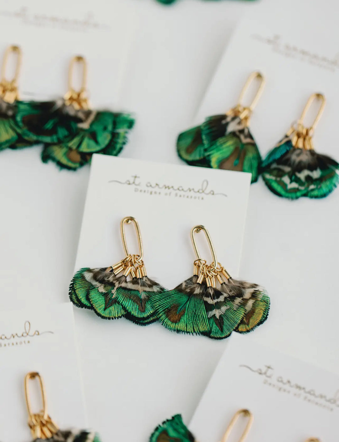 Mallard  Feather Tassel Earrings-Emerald