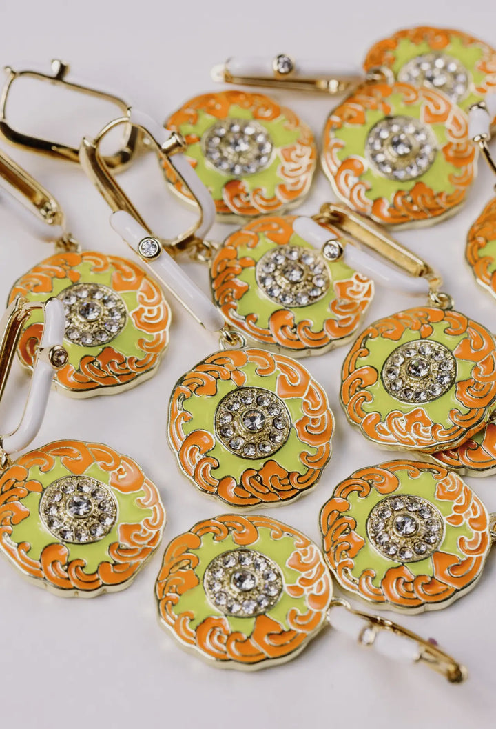 Orange Diamond Capri Style Earrings
