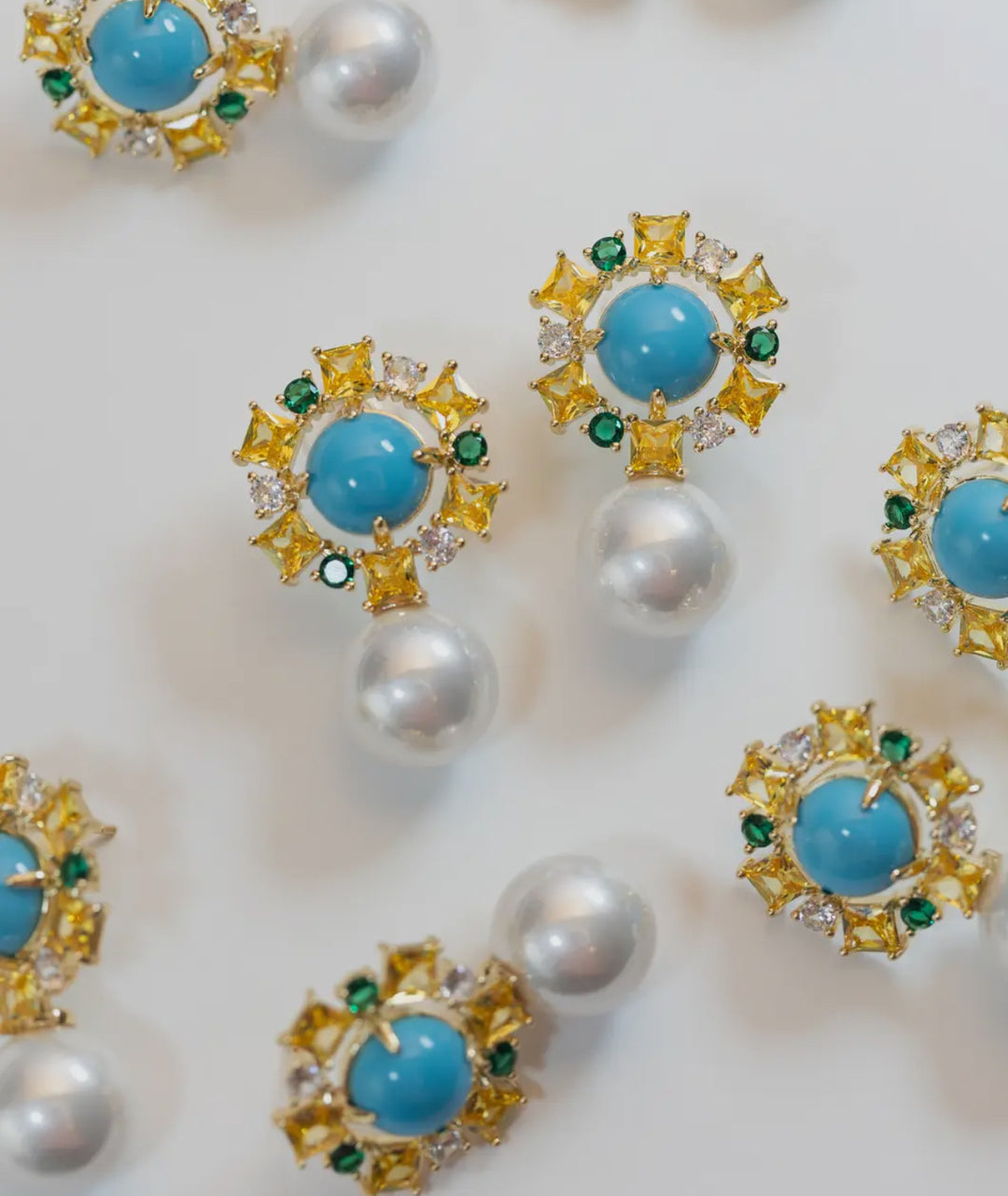 Palm Beach Glam Pearl and Turquoise Earrings