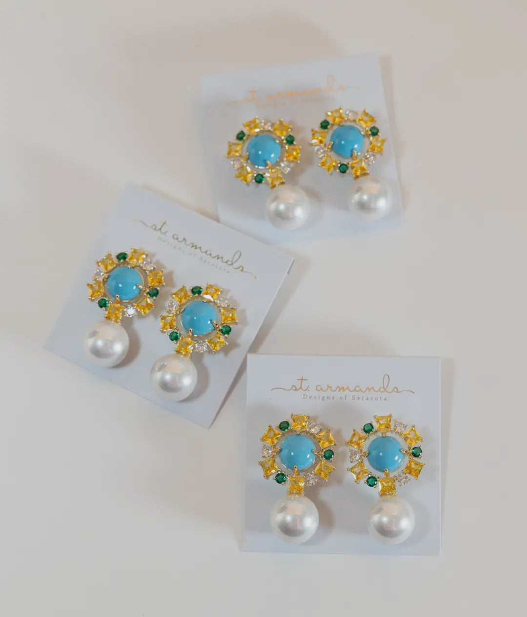Palm Beach Glam Pearl and Turquoise Earrings