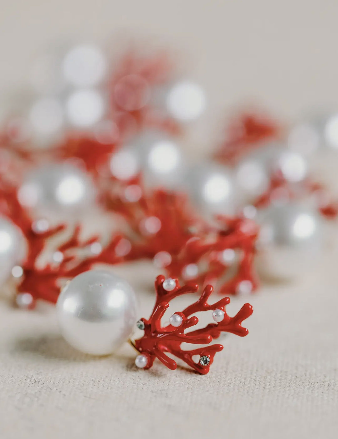 Pearl and Red Coral Mini Statement Earrings