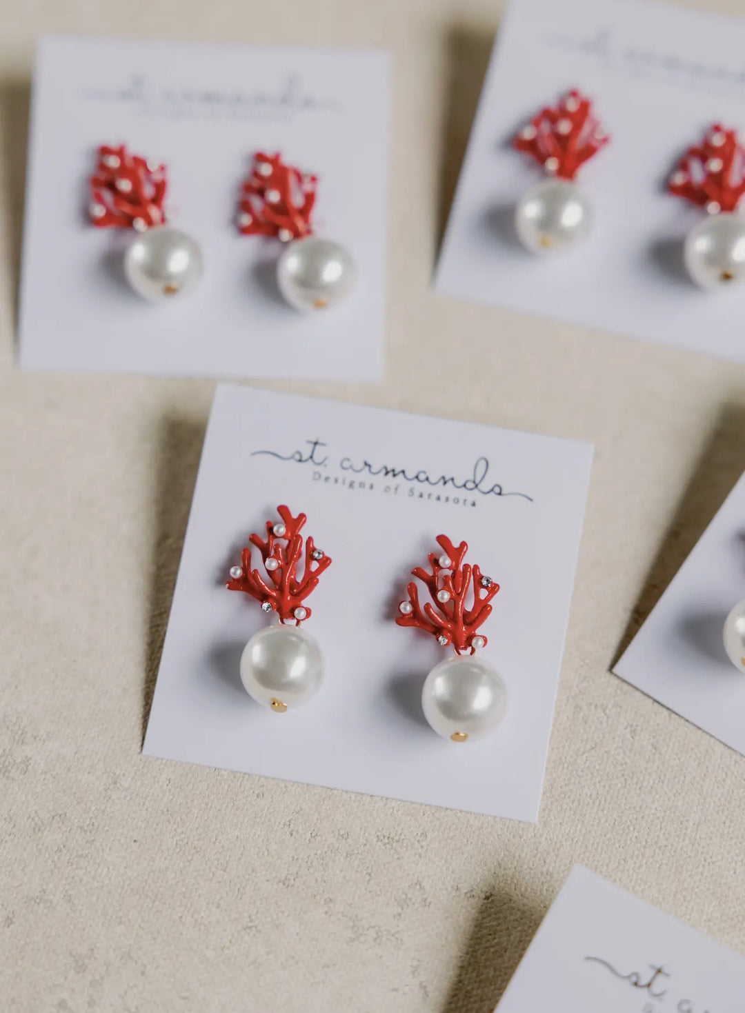 Pearl and Red Coral Mini Statement Earrings