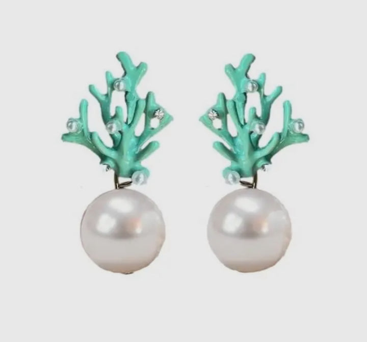 Pearl and Turquoise Coral Mini Statement Earrings