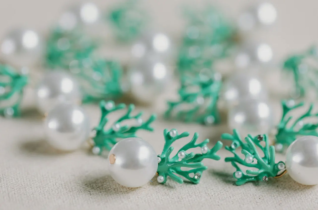 Pearl and Turquoise Coral Mini Statement Earrings