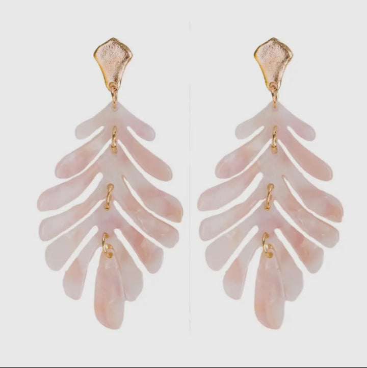 Pink Petite Palm/Monstera Leaf Statement Drop Earrings