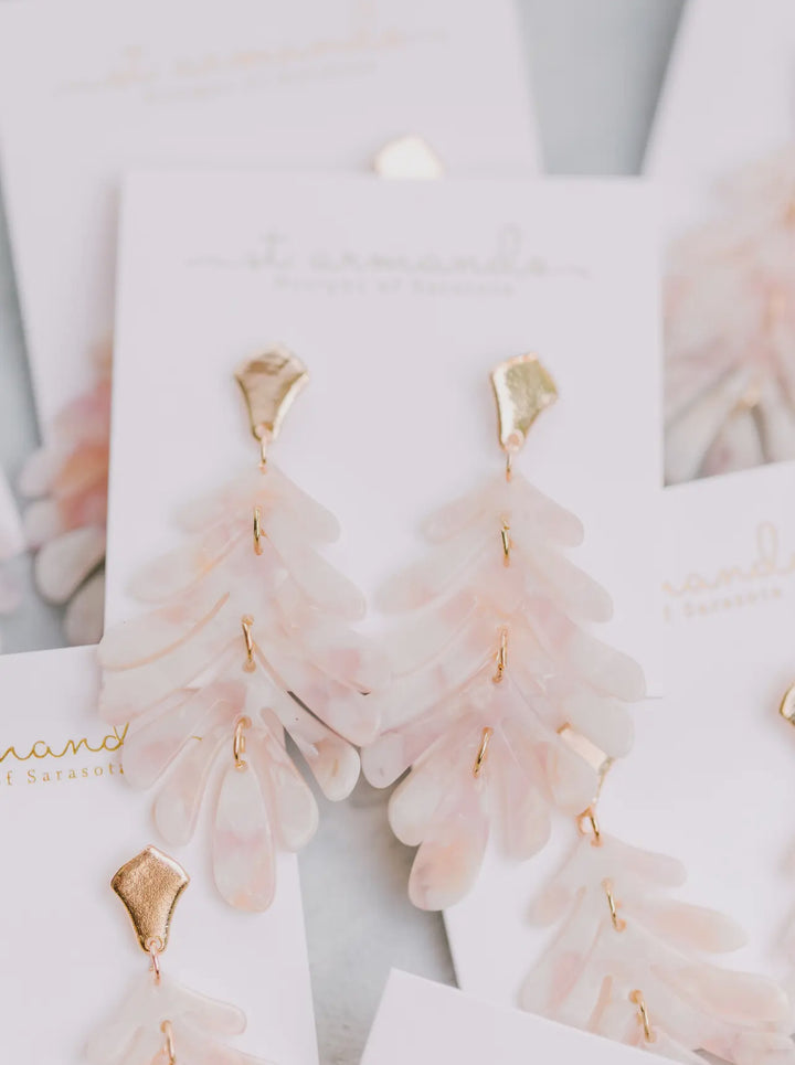 Pink Petite Palm/Monstera Leaf Statement Drop Earrings