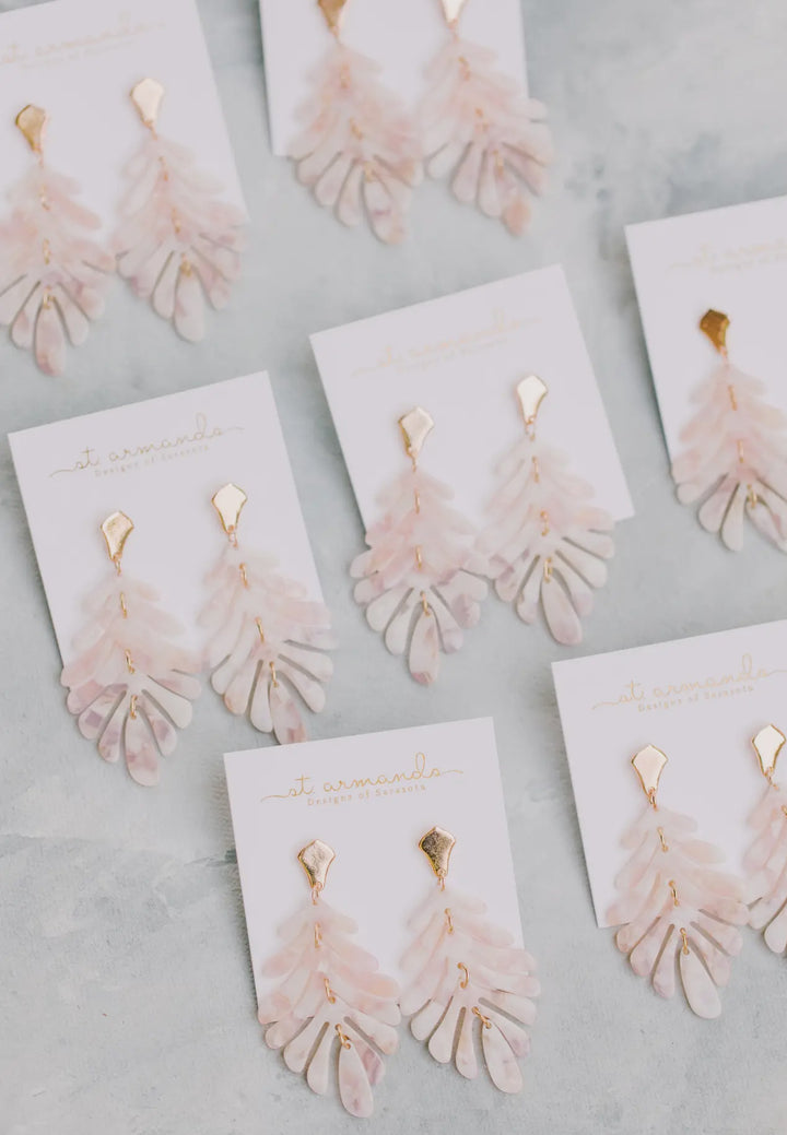 Pink Petite Palm/Monstera Leaf Statement Drop Earrings