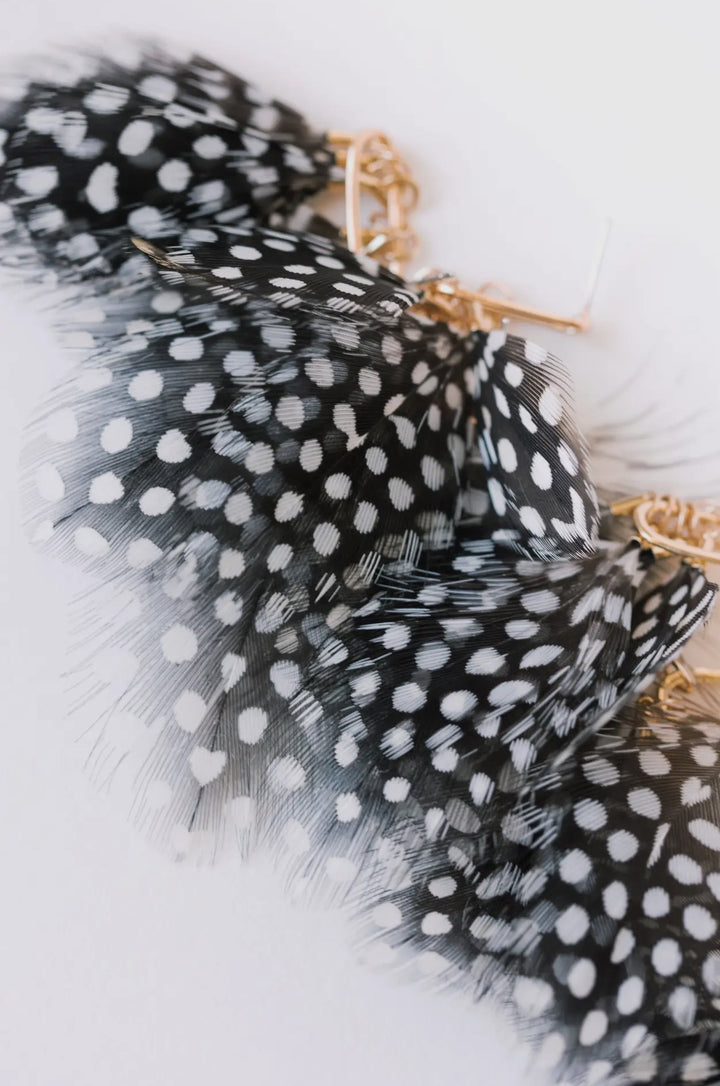 Spotted Black and White Feather Earrings
