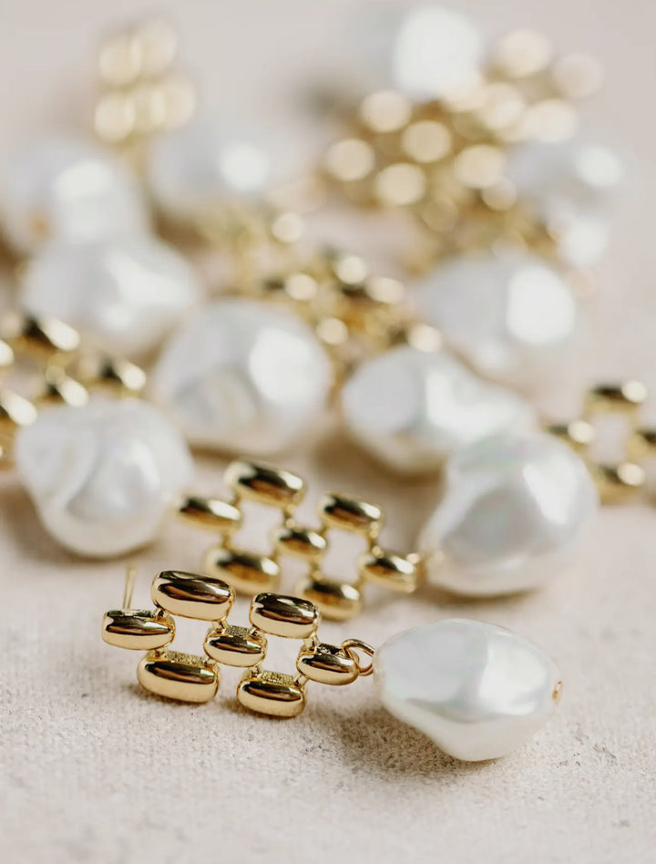 Vintage Honeycomb Pearl Drop Earrings