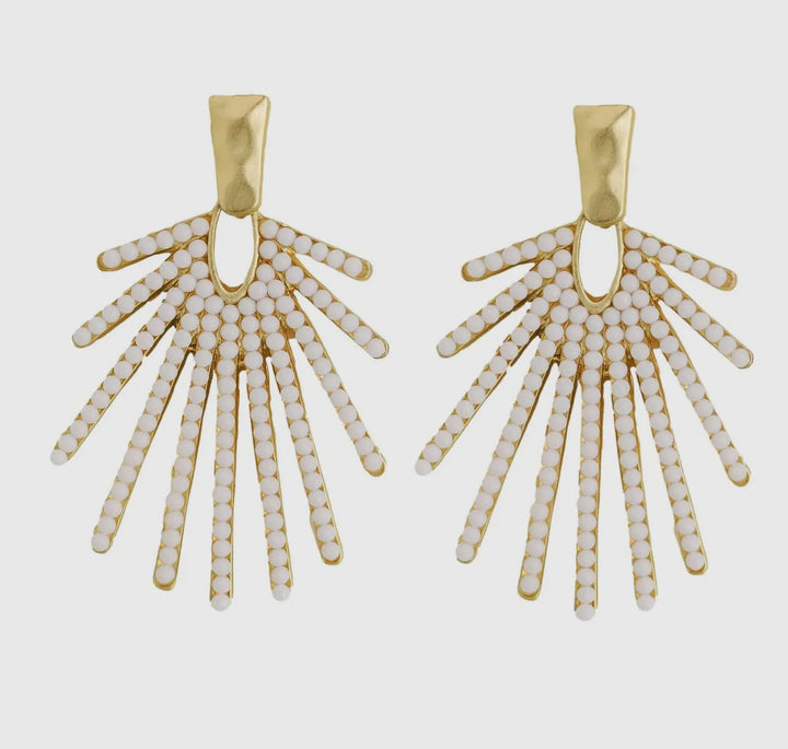 White Sunburst Statement Drop Earrings