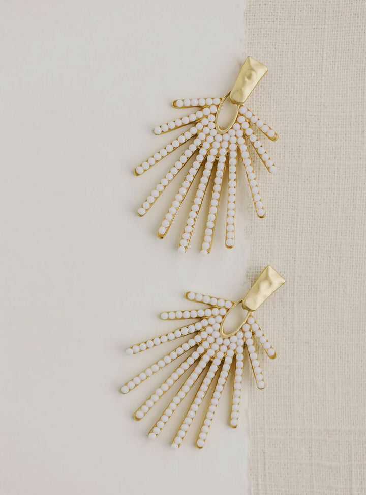 White Sunburst Statement Drop Earrings