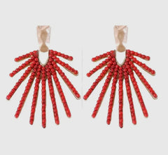 Red Sunburst Statement Drop Earrings