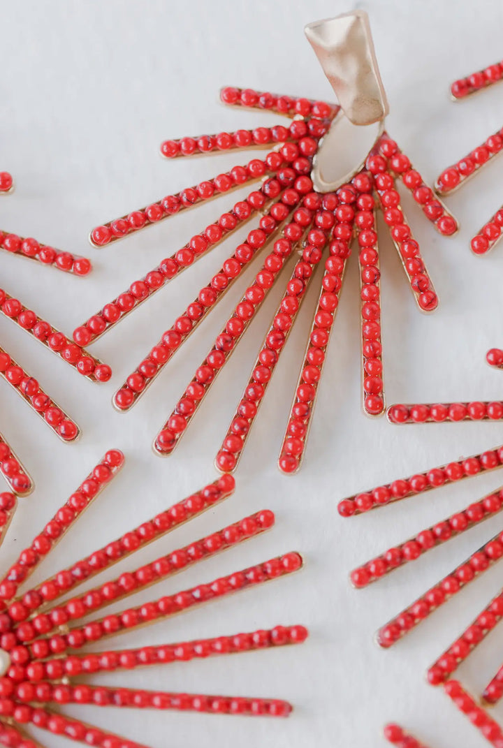 Red Sunburst Statement Drop Earrings