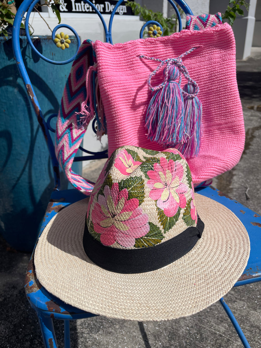 Hand painted tropical straw hat!