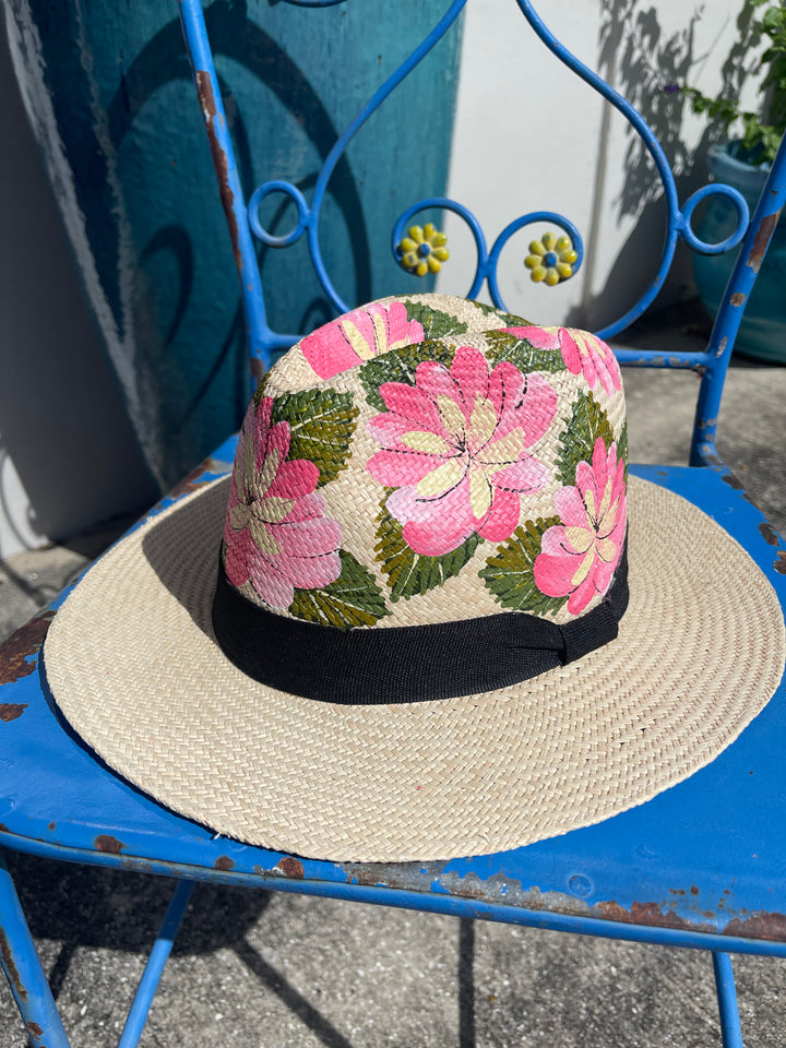 Hand painted tropical straw hat!