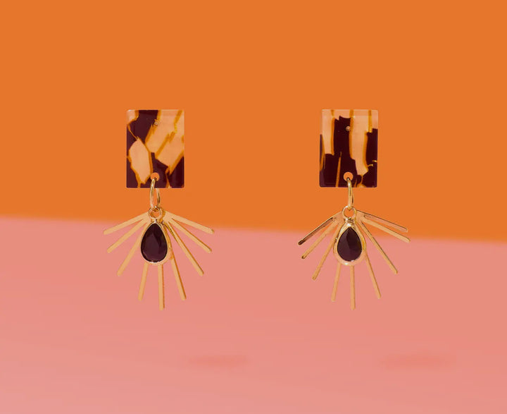 Tortoise Shell Starburst Small Dangle Earrings