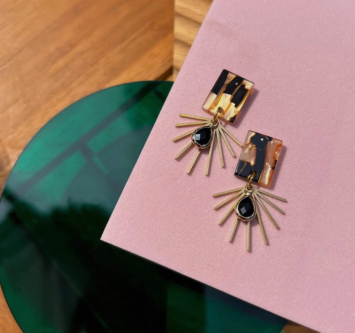 Tortoise Shell Starburst Small Dangle Earrings