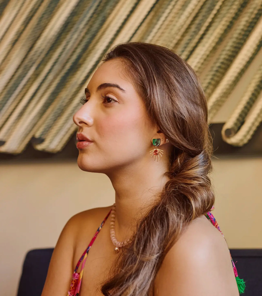 Tropical Oasis Small Dangle Starburst Earrings-Teal/red