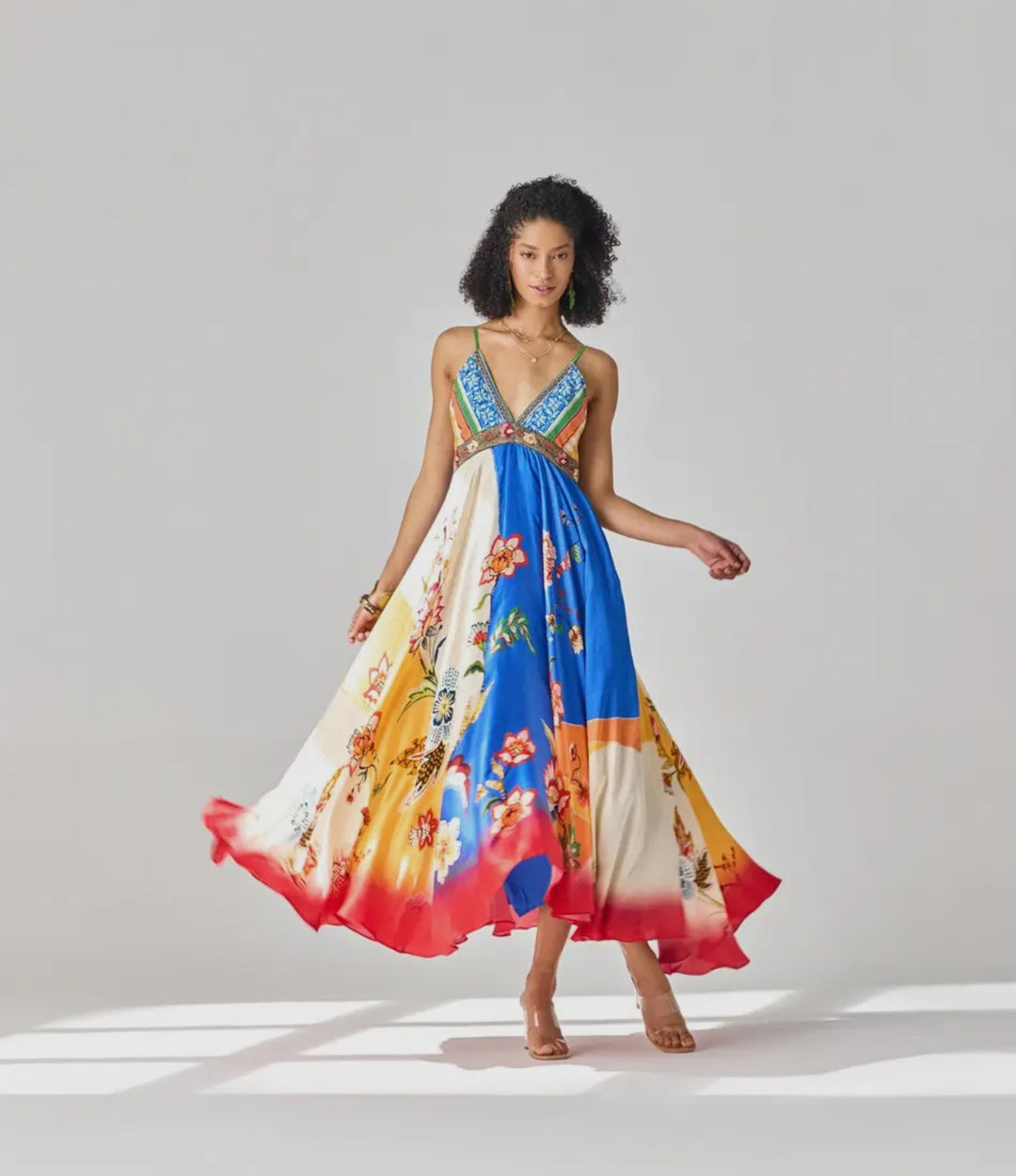 Multi-Colored Plunging Neckline Maxi Dress-Ayla-Multi