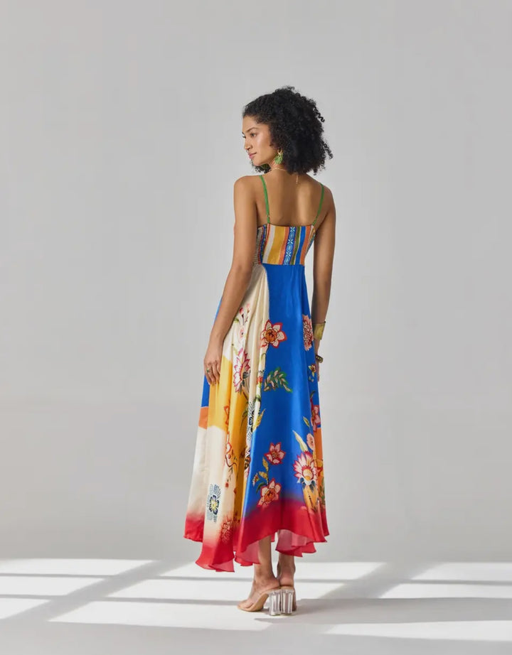 Multi-Colored Plunging Neckline Maxi Dress-Ayla-Multi