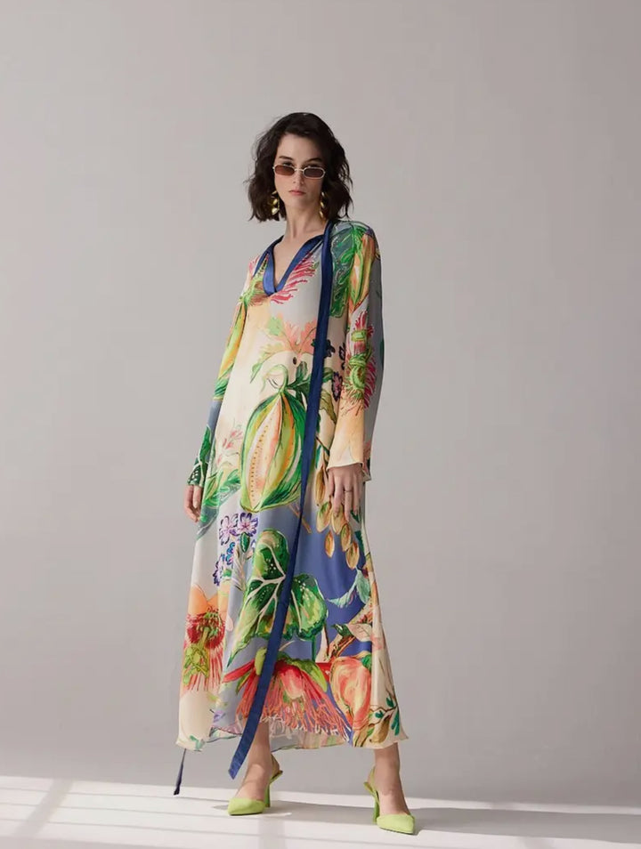 Multi Colored  Tropical Maxi Dress-Gemma Periwinkle
