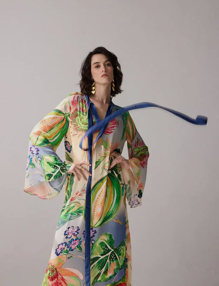 Multi Colored  Tropical Maxi Dress-Gemma Periwinkle