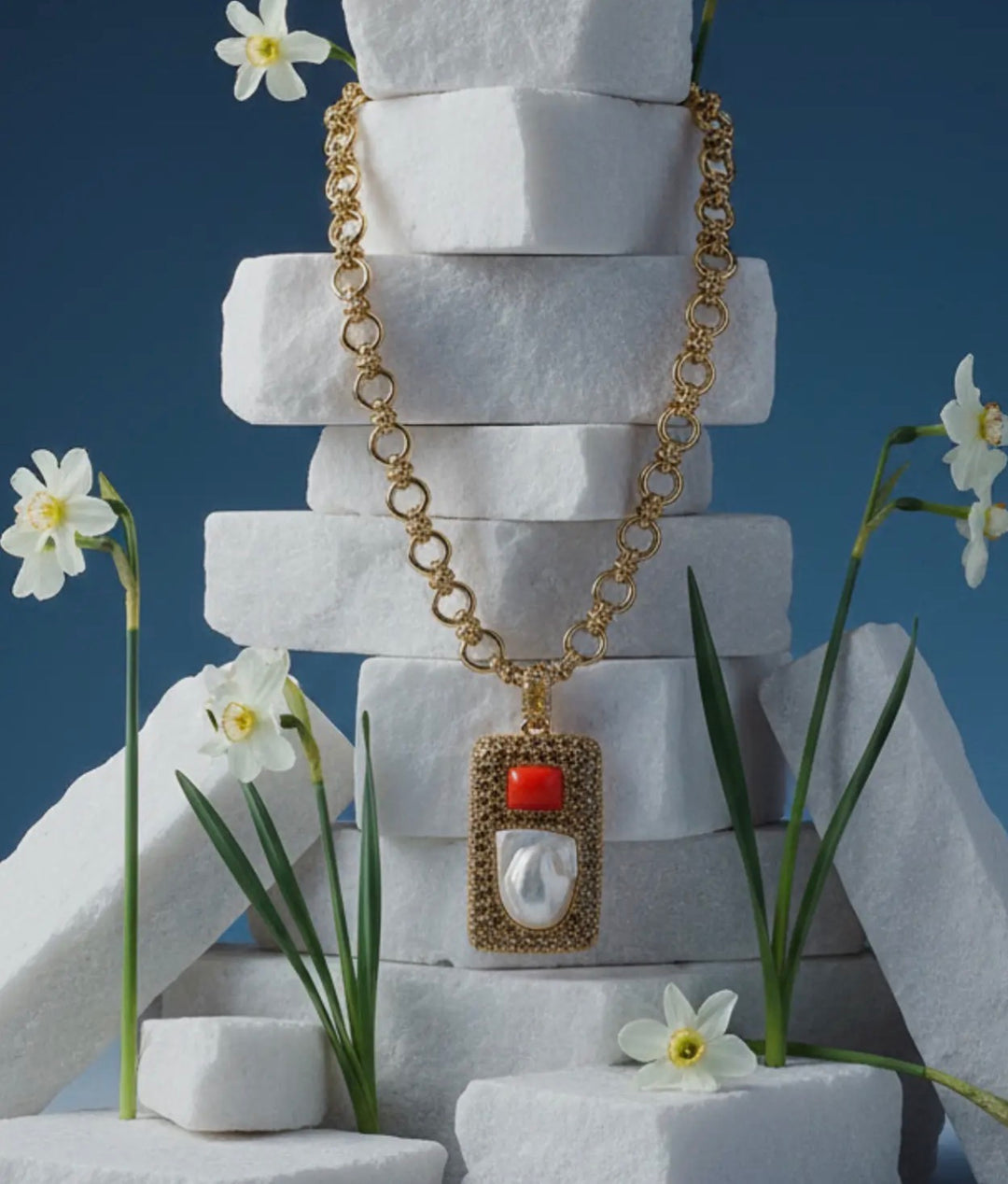 Coral And Baroque Pearl Statement Necklace