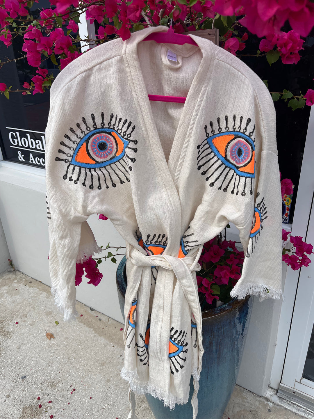 Evil Eye 100% organic cotton short Kimono robe