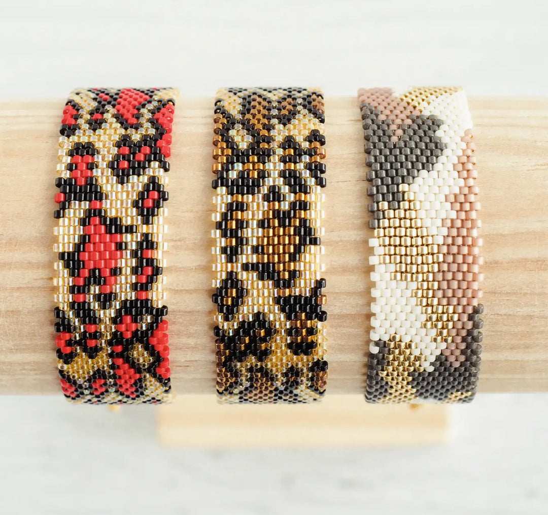 Animal Print Seed Bead Miyuki Bracelet-Brown, black, natural