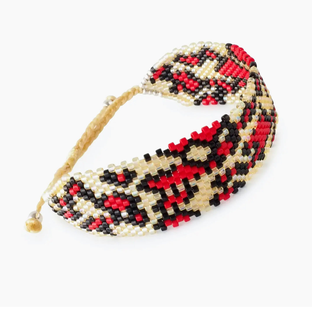 Animal Print Seed Bead Miyuki Bracelet-Red, black, natural