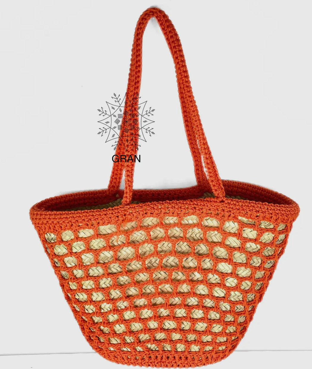 Crocheted and Straw Market Tote Bag-Red