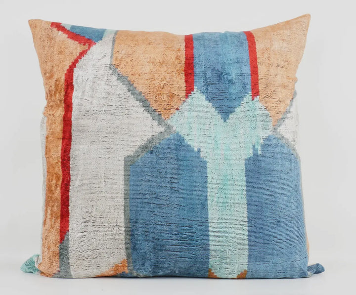 Graphic Modern 100% Silk Ikat Velvet throw pillow-24"x24"